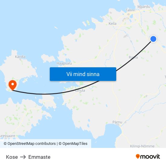 Kose to Emmaste map