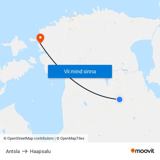 Antsla to Haapsalu map