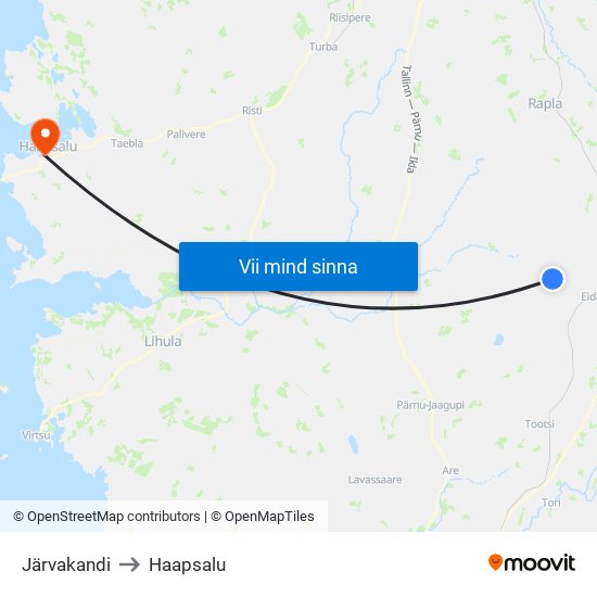 Järvakandi to Haapsalu map