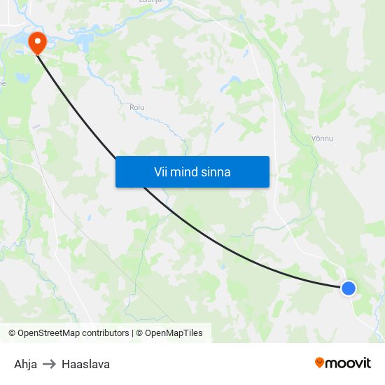 Ahja to Haaslava map