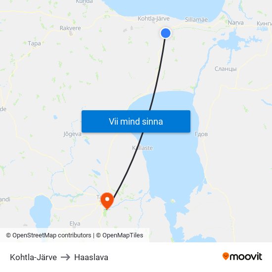 Kohtla-Järve to Haaslava map