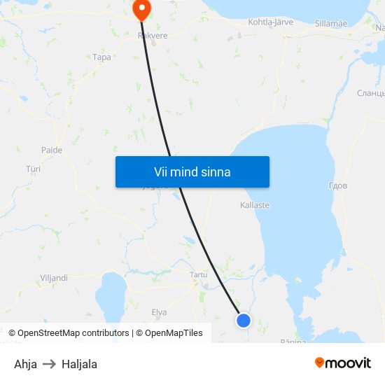 Ahja to Haljala map