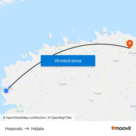 Haapsalu to Haljala map