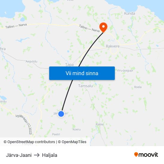 Järva-Jaani to Haljala map