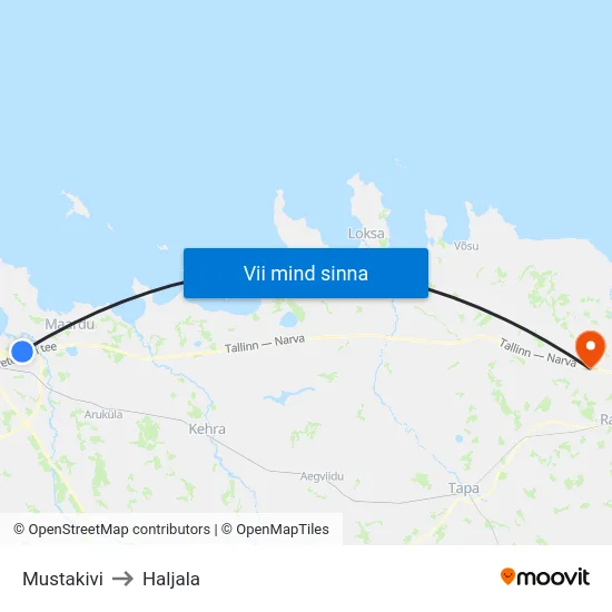 Mustakivi to Haljala map