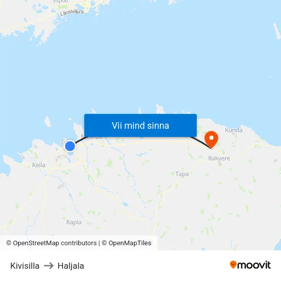 Kivisilla to Haljala map