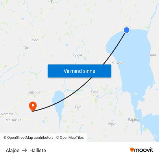 Alajõe to Halliste map