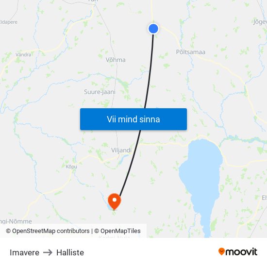 Imavere to Halliste map