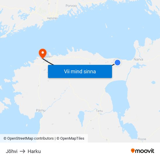 Jõhvi to Harku map