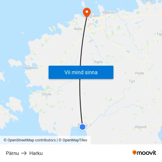 Pärnu to Harku map