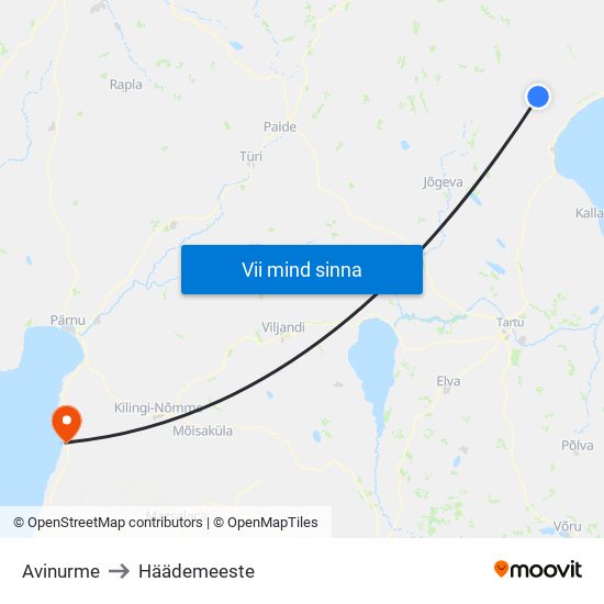 Avinurme to Häädemeeste map