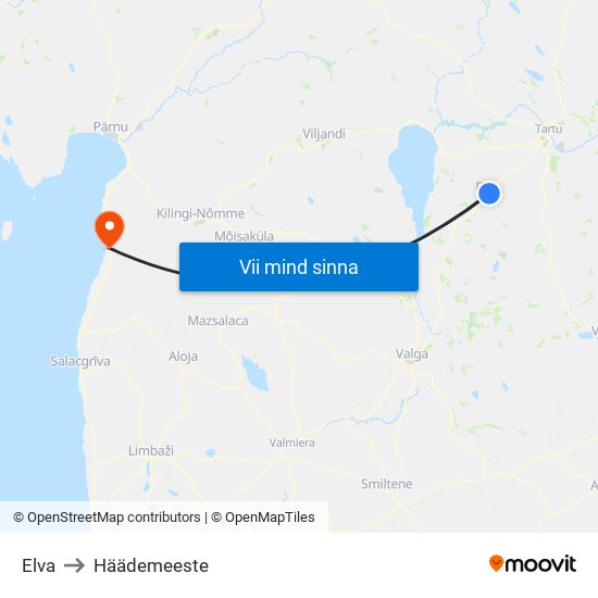 Elva to Häädemeeste map