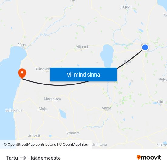 Tartu to Häädemeeste map