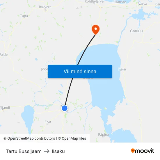 Tartu Bussijaam to Iisaku map
