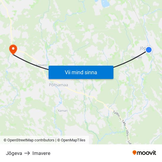 Jõgeva to Imavere map