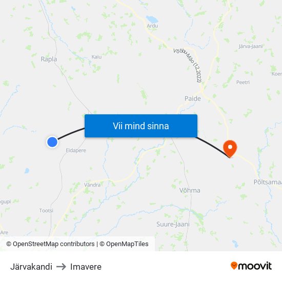 Järvakandi to Imavere map