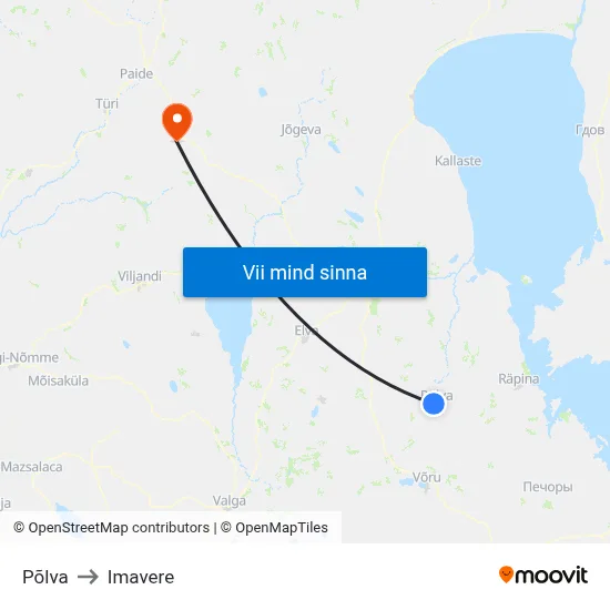 Põlva to Imavere map