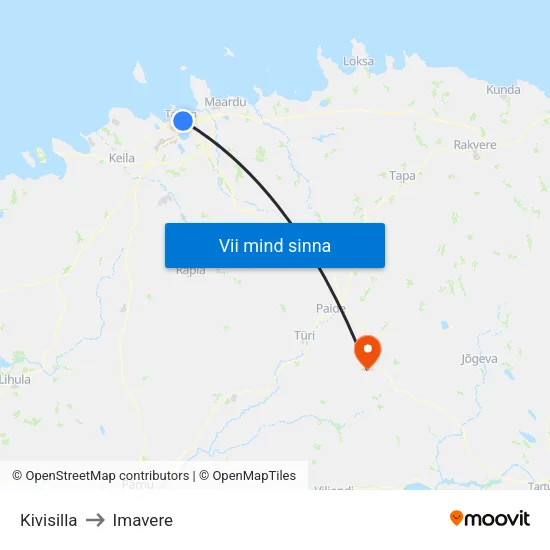 Kivisilla to Imavere map