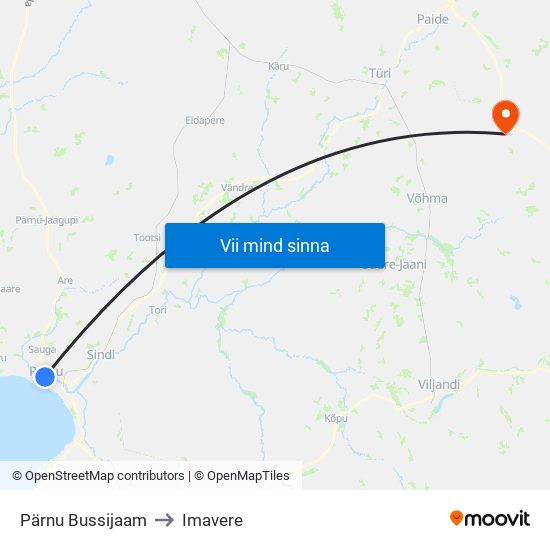 Pärnu Bussijaam to Imavere map