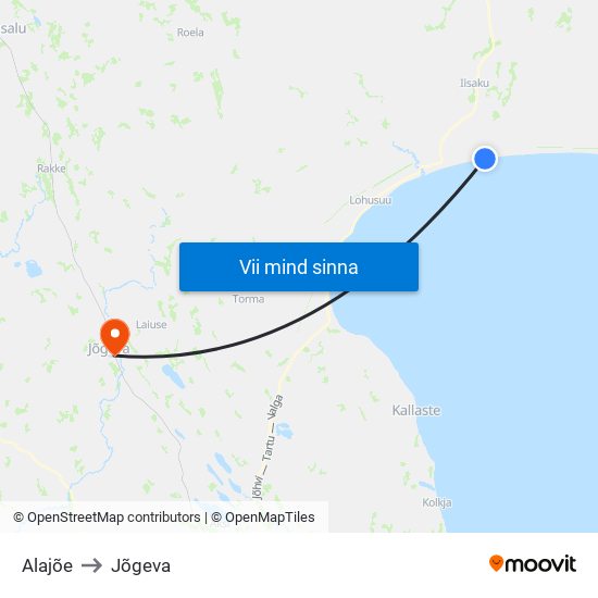 Alajõe to Jõgeva map