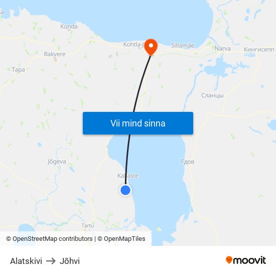 Alatskivi to Jõhvi map