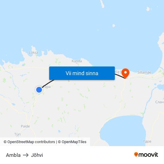 Ambla to Jõhvi map