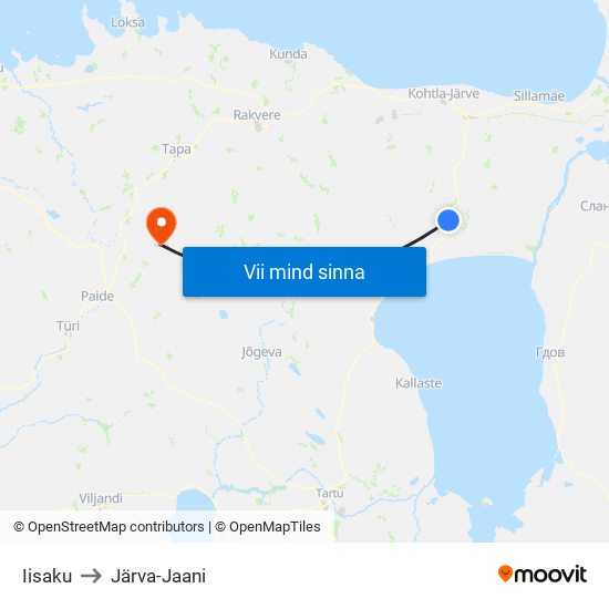 Iisaku to Järva-Jaani map