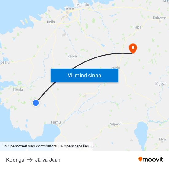 Koonga to Järva-Jaani map