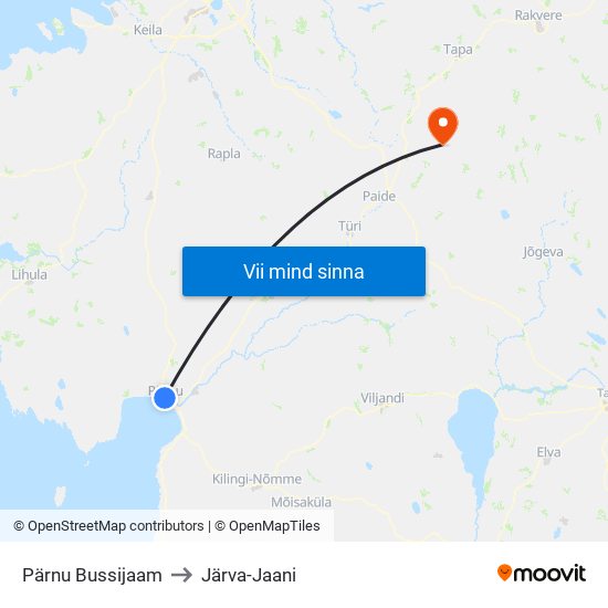 Pärnu Bussijaam to Järva-Jaani map