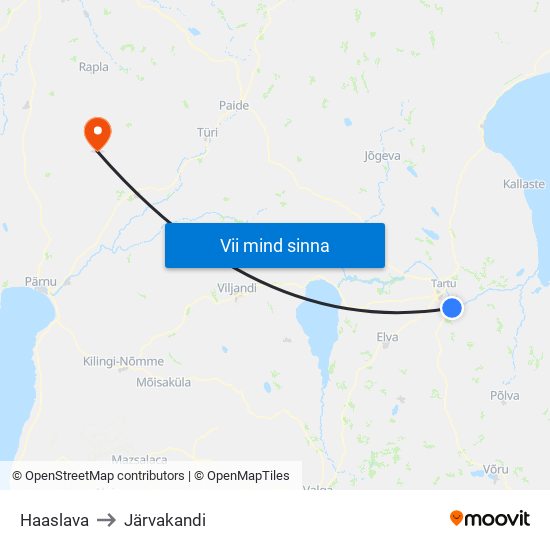 Haaslava to Järvakandi map