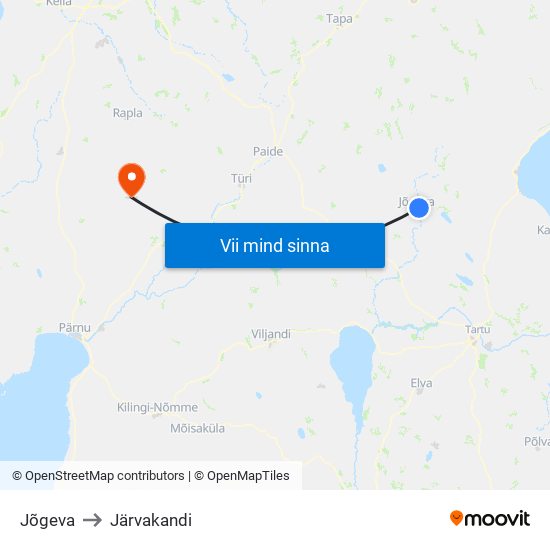 Jõgeva to Järvakandi map