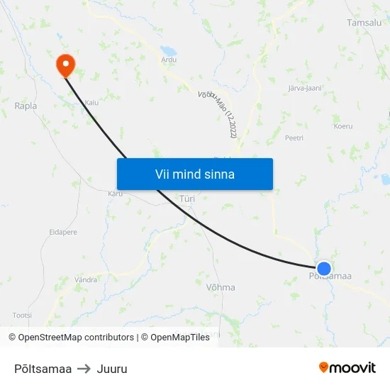 Põltsamaa to Juuru map