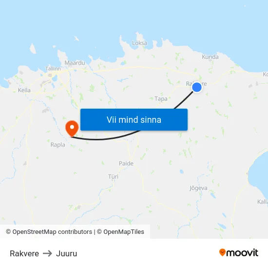 Rakvere to Juuru map
