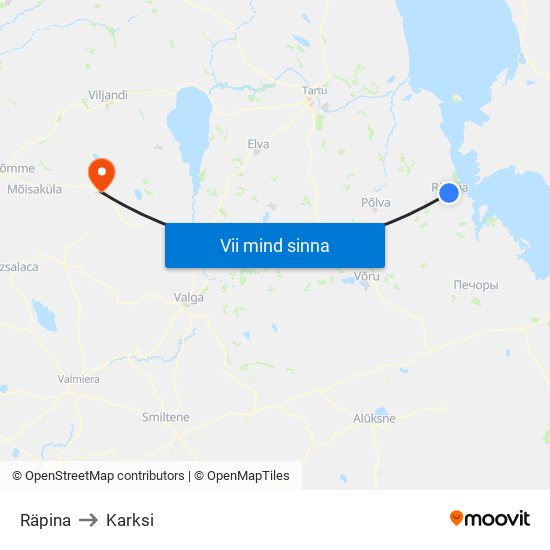 Räpina to Karksi map