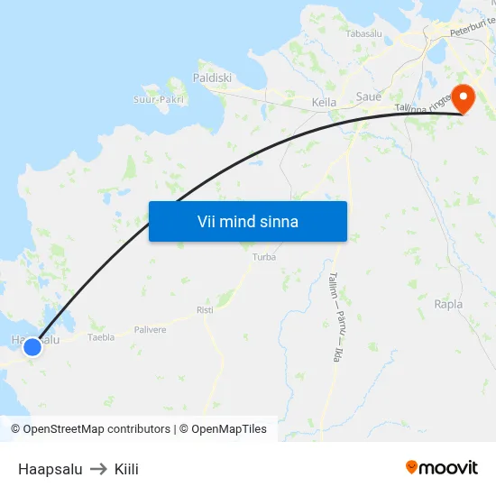 Haapsalu to Kiili map
