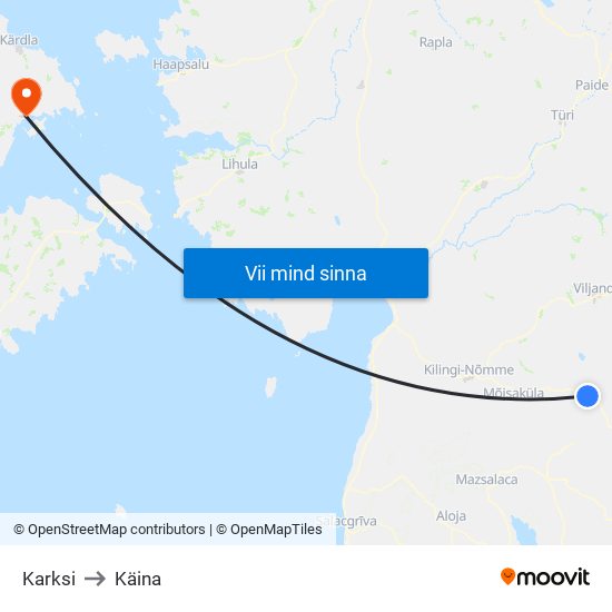 Karksi to Käina map