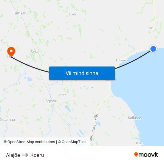 Alajõe to Koeru map