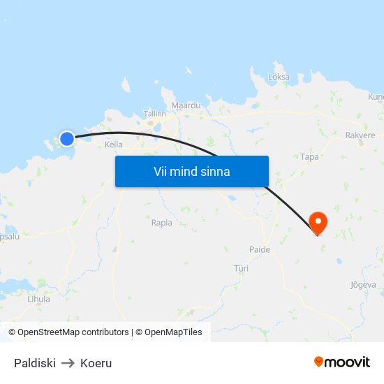 Paldiski to Koeru map