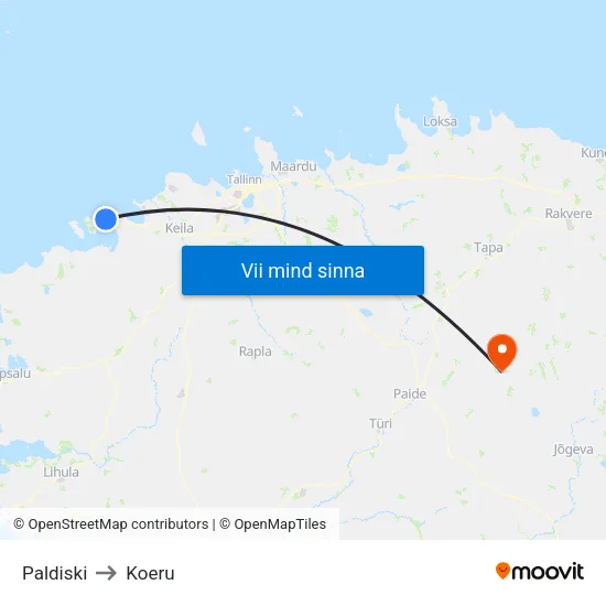 Paldiski to Koeru map
