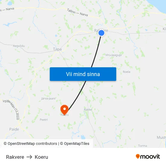 Rakvere to Koeru map