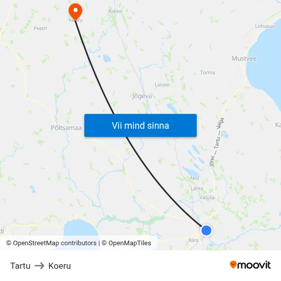 Tartu to Koeru map