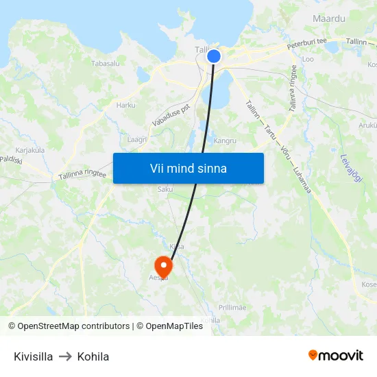 Kivisilla to Kohila map
