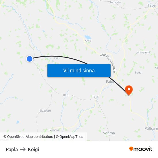 Rapla to Koigi map