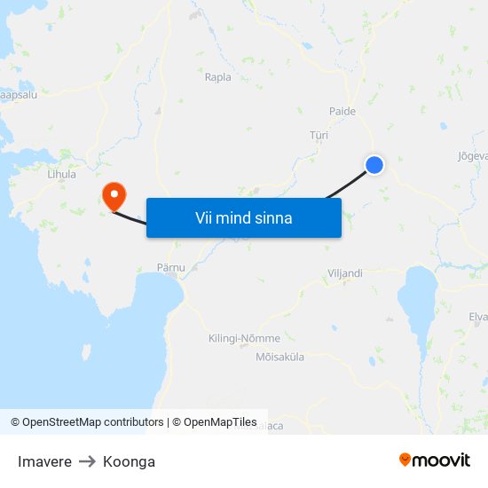 Imavere to Koonga map