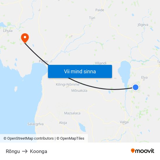 Rõngu to Koonga map