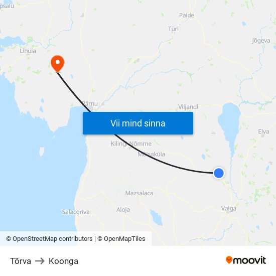 Tõrva to Koonga map
