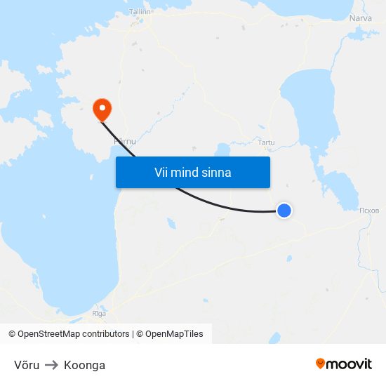 Võru to Koonga map