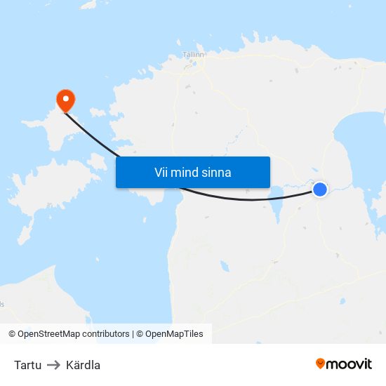 Tartu to Kärdla map