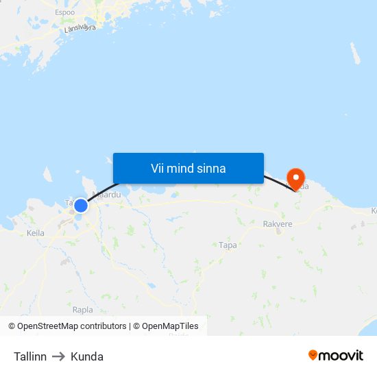 Tallinn to Kunda map