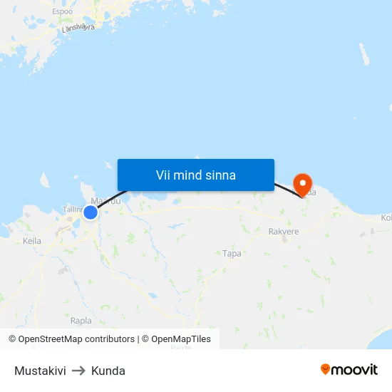 Mustakivi to Kunda map
